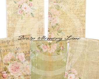 Down Memory Lane Paper Kit - 6 Full Size Sheets of Printable Papers and tags  - Digital Download - Journal Paper and tags