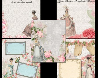 Jane Austen Scrapbook Paper Pack -  Printable Digital Collage Sheet - Digital Download