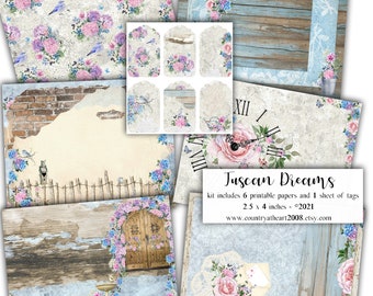 Tuscan Dreams - Printable Paper  Kit - Landscape - 7 Full Size Sheets of Printable Papers and Tags  - Digital Download - Journal Paper