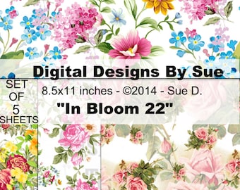 In Bloom 22 Paper Pack - Druckbare Digital Collage Sheets - Digitaler Download - Digitales Papier - Scrapbook Papier