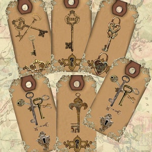 KEYS -   Digital Download - Printable  Digital Collage Sheet - romantic - old aged images
