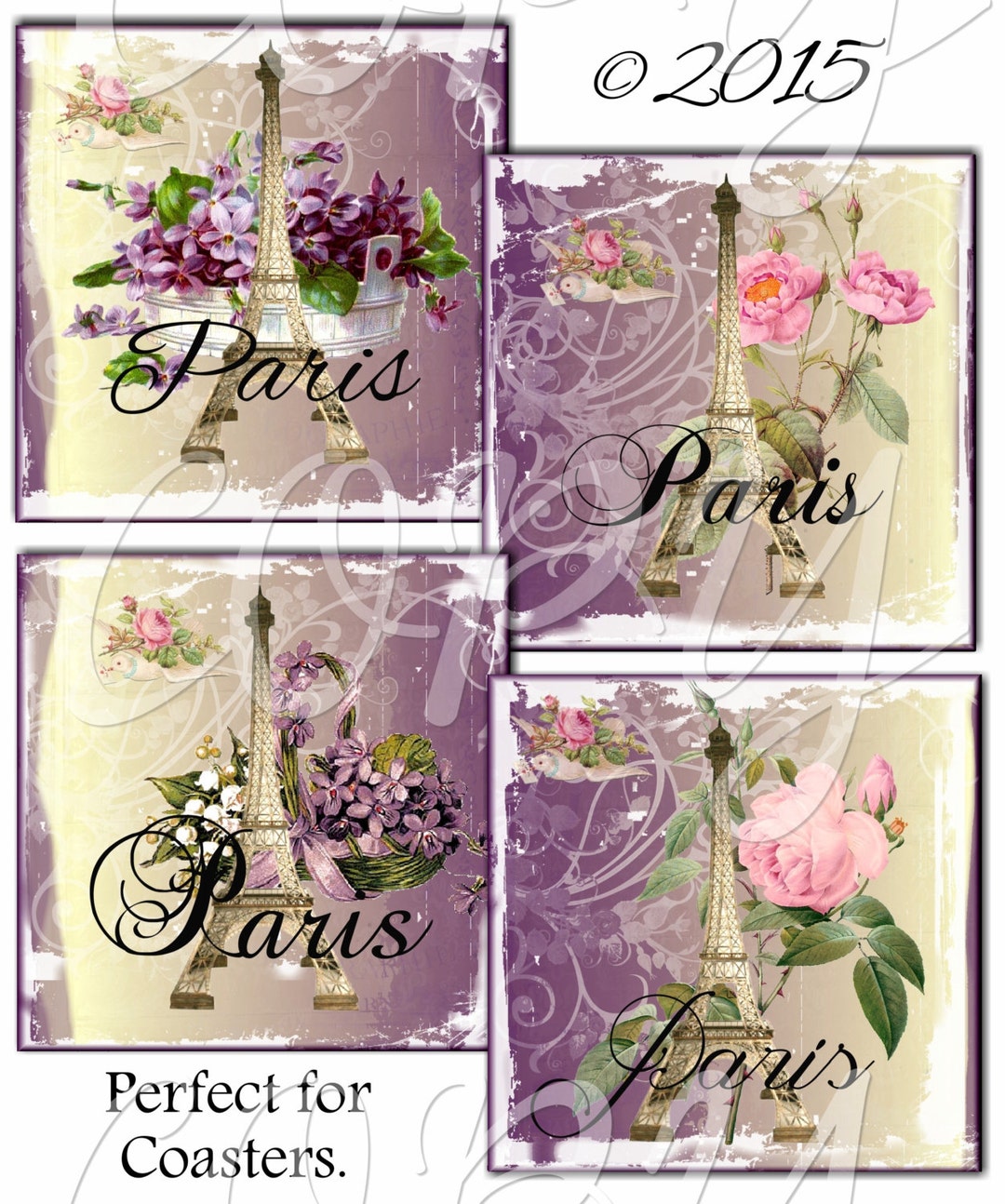 Paris Coaster Images - Collage Sheet - Printable Download - Gift Tags ...