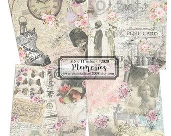 Memories Paper Set - 4 Full Size Sheets of Printable Papers  - Digital Download - Journal Paper