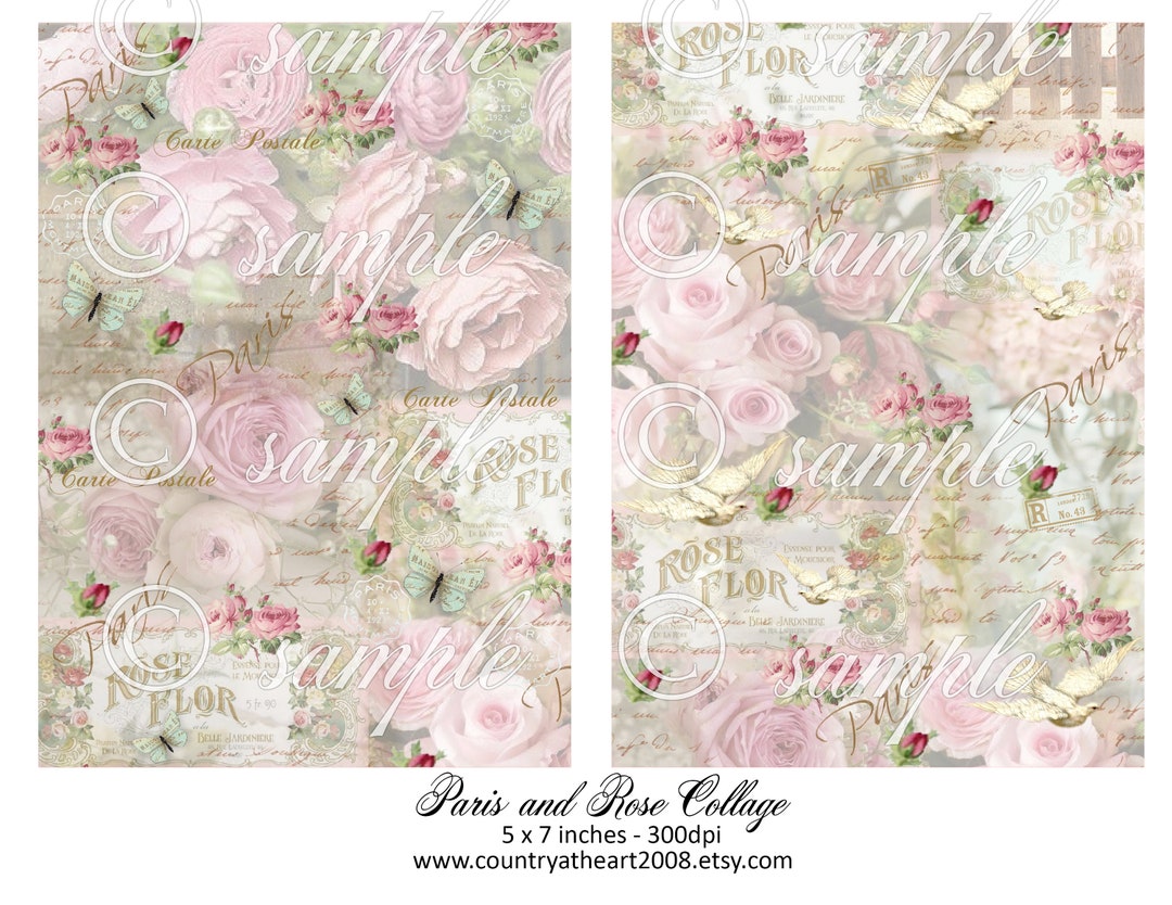 Paris and Roses Collage - Instant Download Collage Sheet - Printable ...