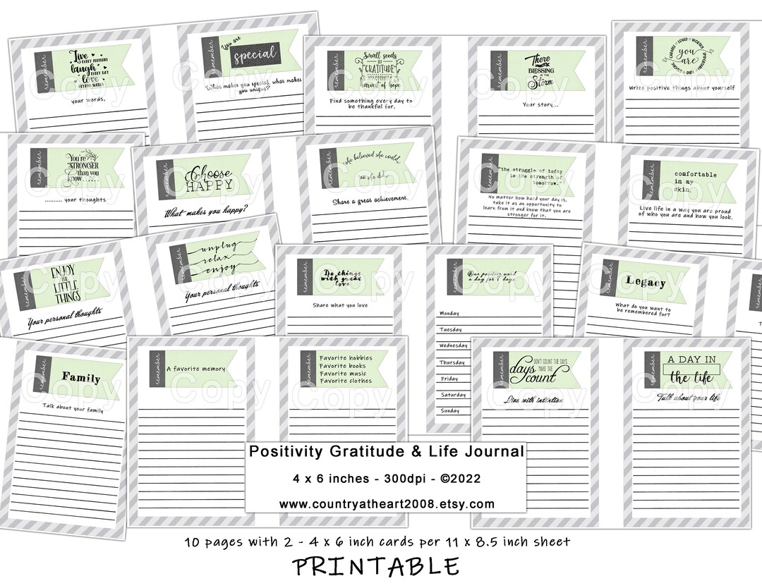 20 Positivity Gratitude and Life Journal Printable - Collage Sheet ...