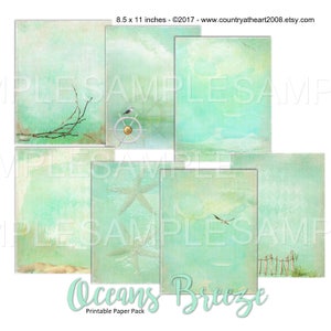 Oceans Breeze Paper Pack - 7 Sheets of Printable Paper - Digital Download - Crafts Scrapbook Supplies Digital Paper - Scrapbook paper