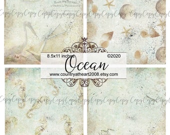 Ocean Paper Pack - 4 vellen afdrukbaar papier - Digitale download - Ambachten Scrapbookbenodigdheden Digitaal papier - Scrapbookpapier
