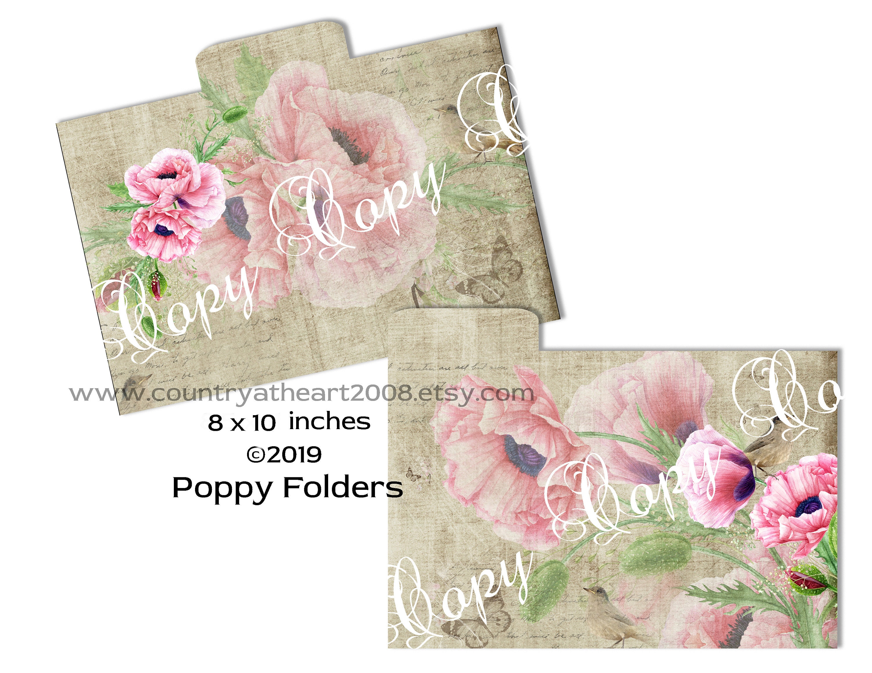 2 Printable Poppy Vintage File Folder Journaling Papers and | Etsy