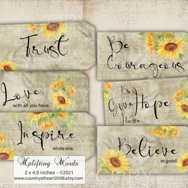 Uplifting Words - Printable Tags - Digital Download - Printable  Digital Collage Sheet