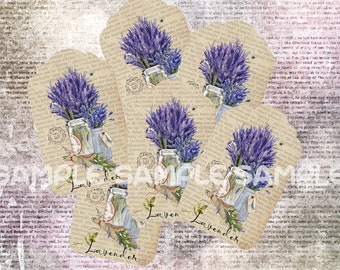 Instant Download Hang Tags  - Lavender Tags  -  Printable Digital Collage Sheet - Download