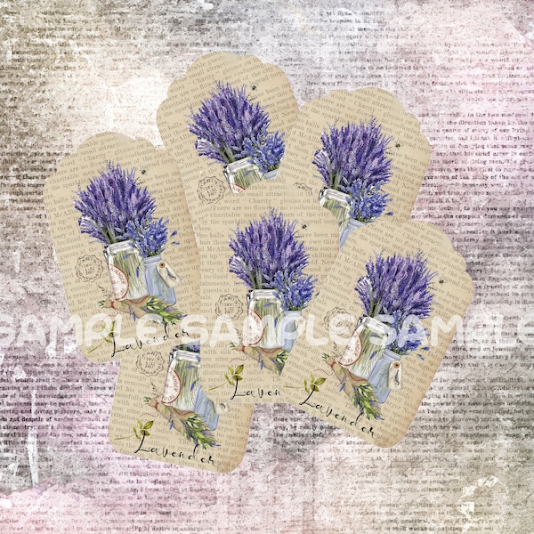 Instant Download Hang Tags  - Lavender Tags  -  Printable Digital Collage Sheet - Download