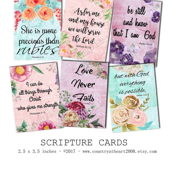 Scripture Cards -  Printable Digital Collage Sheet - Digital Download - Wedding Printable - Journal - Scrapbook - Craft Supply