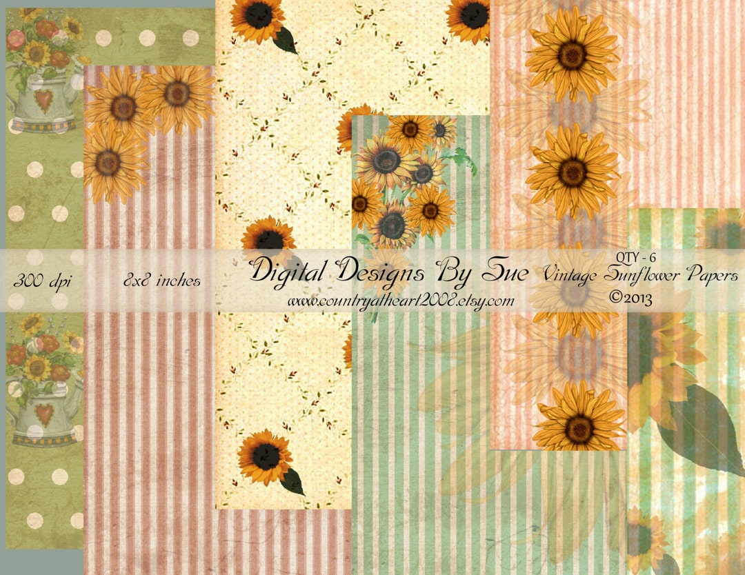 Fall - Vintage Sunflower Paper Pack - Printable Digital Collage Sheet ...