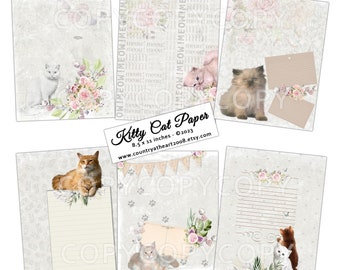 Kitty Cat Papers - 6 Full Size Sheets of Printable Papers - Digital Download - Journal Paper - Scrapbook Paper