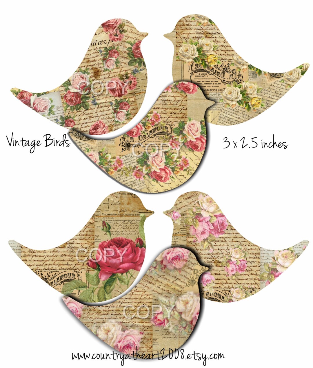 Instant Download Vintage Birds - Printable Digital Collage Sheet ...