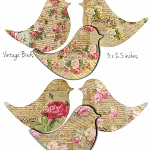 Instant Download Vintage Birds  -  Printable Digital Collage Sheet - Digital Download - Romantic