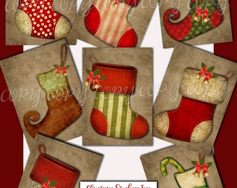 Christmas Stocking Tags - ACEO - Digital Download - Printable  Digital Collage Sheet
