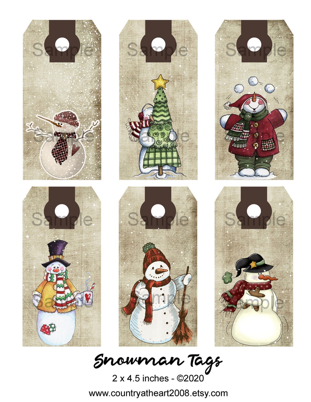 Snowman Tags - Digital Download - Printable Digital Collage Sheet - Romantic - Old Aged Images ...
