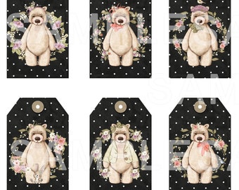 Teddy Bear Tags - Hang Tags - Digital Download - Printable  Digital Collage Sheet