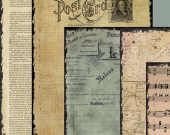 19 grote vellen oud vintage papier - Journaling Papers en ansichtkaarten - Afdrukbaar collageblad - Digitaal downloadpapierpakket