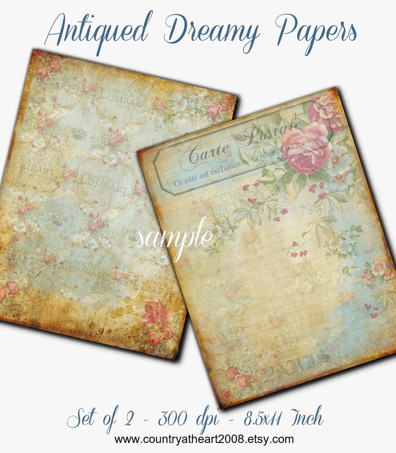 Instant Download 8.5x11 Antiqued Dreamy Papers Set of 2 Printable Digital Collage Sheet Digital Download Scrapbooking image 1