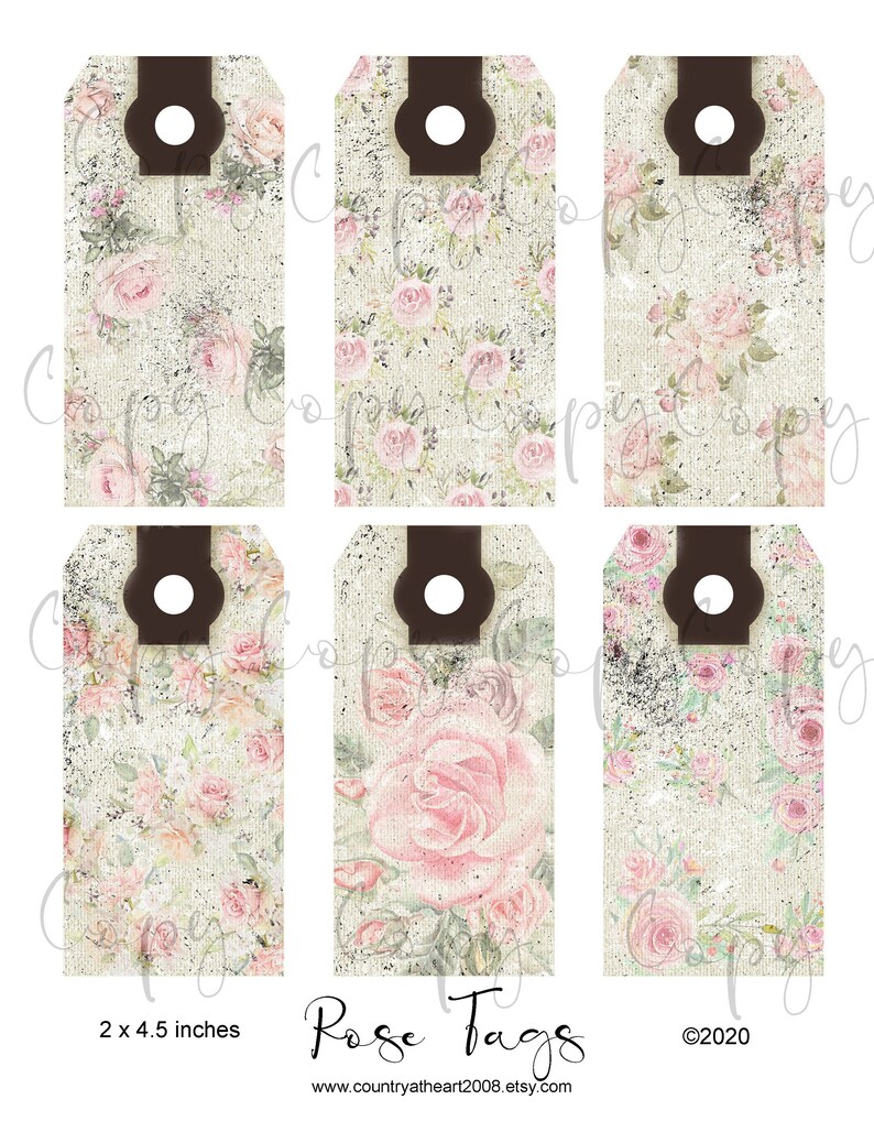 Instant Download Rose Tags Digital Download Printable | Etsy