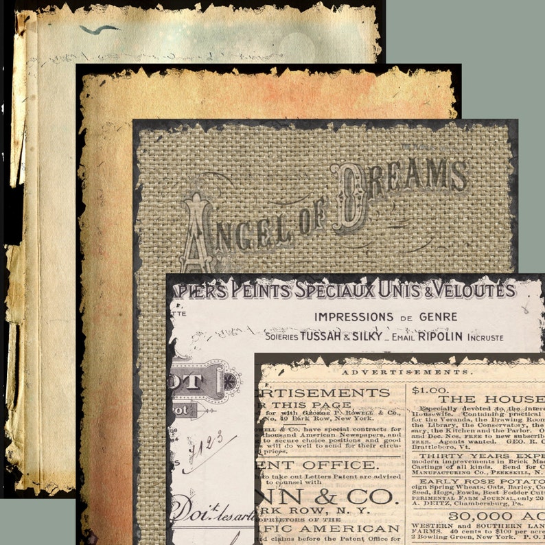 19 Full Size Sheets of Old Vintage Papers Journaling Papers and Postcards Printable Collage Sheet Digital Download paper pack image 2