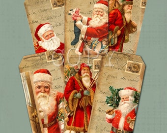 Instant Download  Old World Santa Hang Tags  - 2 X 4 inches  -  Printable Digital Collage Sheet - Digital Download