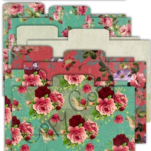 "8 French Charm File Folder / Divider - Journaling Papiere und Postkarten - Printable Collage Sheet - Digitaler Download Papierpack."