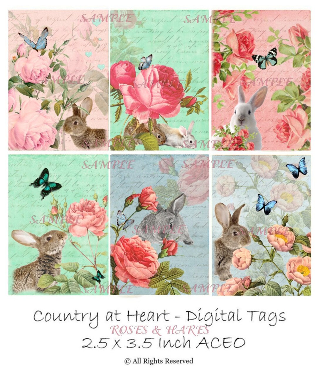 Instant Download - Roses and Hares- 2.5 X 3.5 - ACEO - Collage Sheet ...