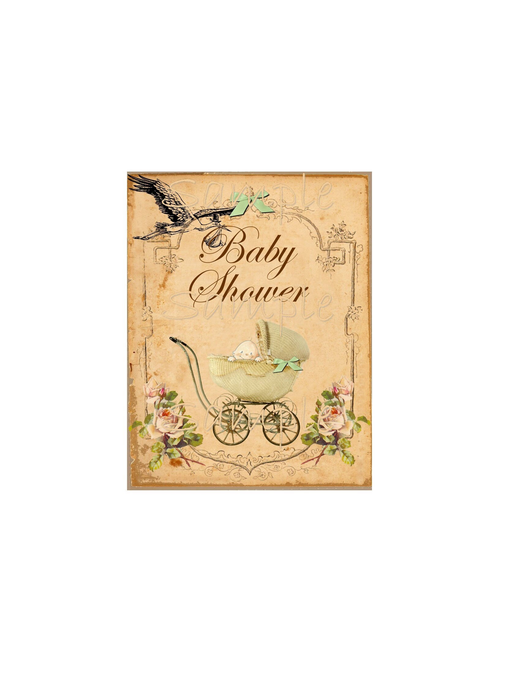 Vintage Baby Shower Printable Flat Card 5 x 7 Etsy
