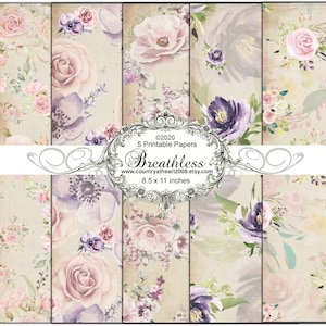 Breathless Paper Set - 5 Full Size Sheets of Printable Papers  - Digital Download - Journal Paper