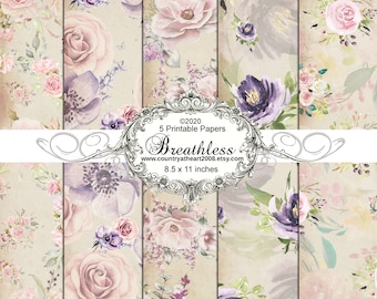Breathless Paper Set - 5 Full Size Sheets of Printable Papers  - Digital Download - Journal Paper