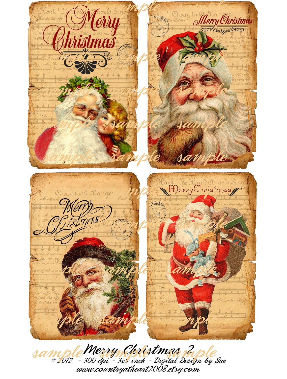 Merry Christmas 2  - 3 X 5  -  Printable Digital Collage Sheet - Digital Download
