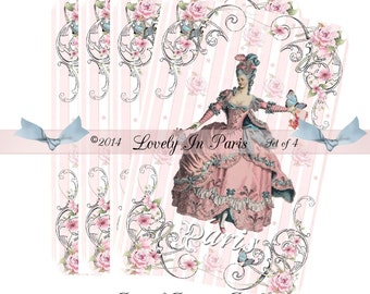 New Design - Lovely In Paris -  Printable Digital Collage Sheet  - Romantic -Downloads- Scrapbooking - Marie Antoinette