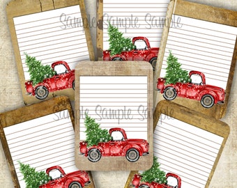 Red Truck Note Cards - 2.5 x 3.5  inches  -  Printable Digital Collage Sheet - Digital Download