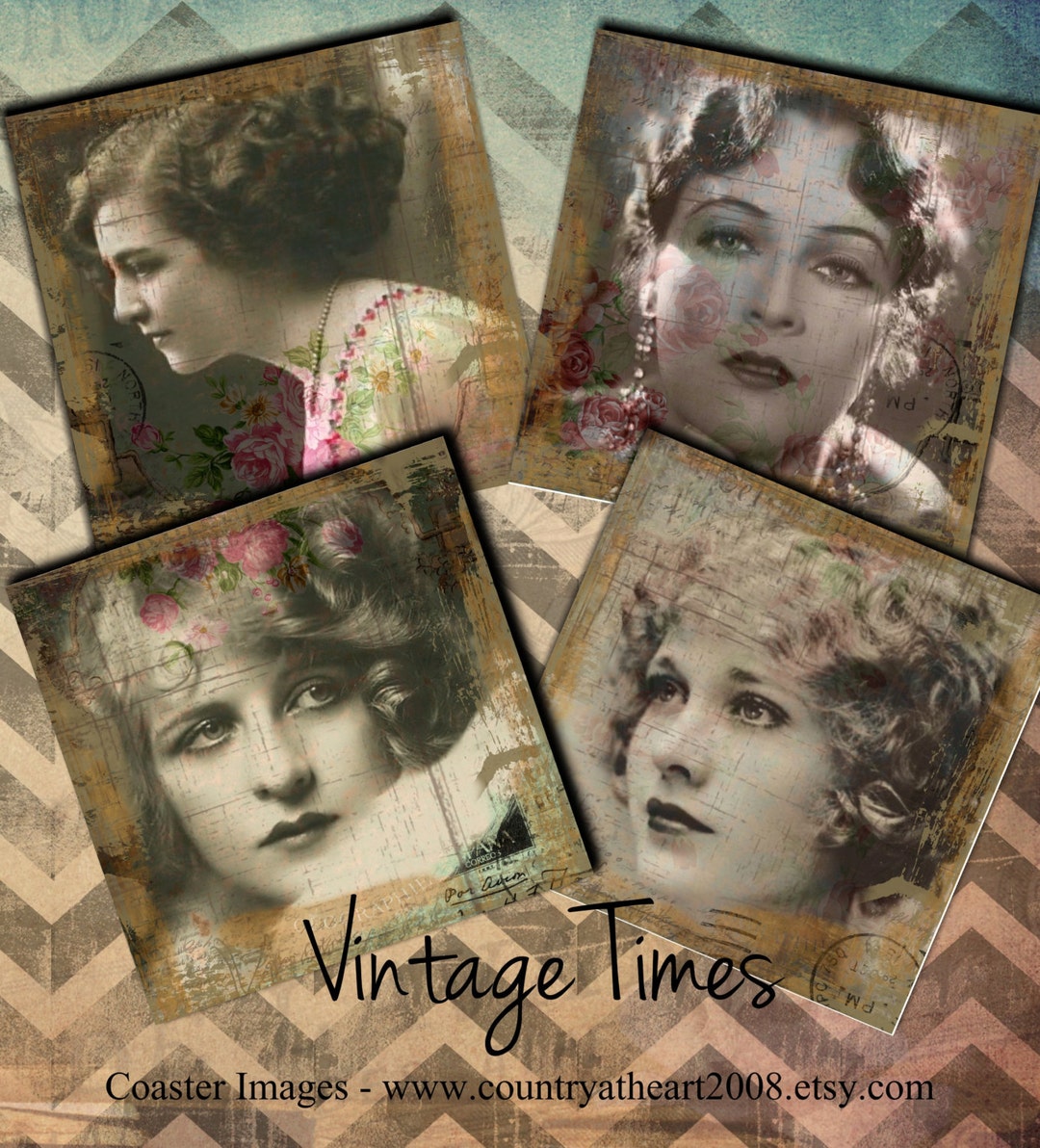 Vintage Times Coaster Images Collage Sheet Printable Download Gift Tags Scrapbook Etsy