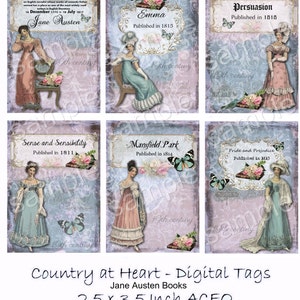DESCARGA INSTANTE - Libros de Jane Austen - 2,5 x 3,5 pulgadas - Hoja de collage digital imprimible - Descargar imágenes - Etiquetas