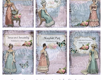 INSTANT DOWNLOAD  - Jane Austen Books - 2.5 x 3.5 inches - Printable  Digital Collage Sheet - Down Load Images - Tags