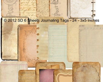6 Sheet Bundle Paper Pack  - Journaling Papers and Postcards -  Printable Digital Collage Sheet - Digital Download Scrapbooking Kit