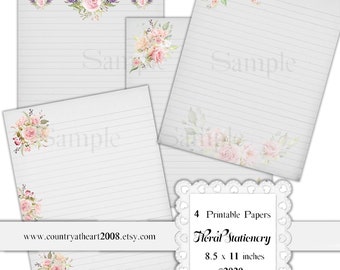 Instant Download 8.5 x 11 inch -  Floral Stationery  - Journal Papers -  Printable Papers -Digital Paper - Scrapbook paper