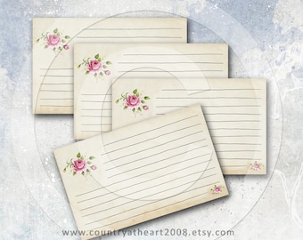 Roses - Printable Recipe Cards - 5 X 3 inches  - Digital Download - Printable Download - Gift Tags - Scrapbook