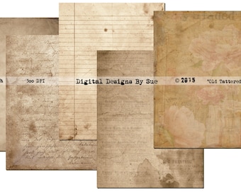 Old Tattered Paper Pack  -  Printable Digital Collage Sheet - Digital Download