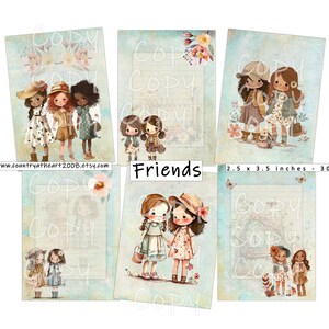 Friends - Gift Tag - 2.5 x 3.5 inches - Printable  Digital Collage Sheet - Little Girls