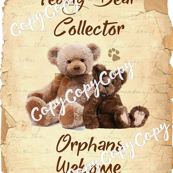 Instant Download  - Teddy Bear Collector-  Printable Digital Collage Sheet