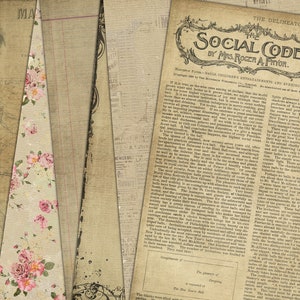 16 folhas em tamanho real de papéis antigos antigos - papéis de diário e cartões postais - folha de colagem para impressão - pacote de papel para download digital