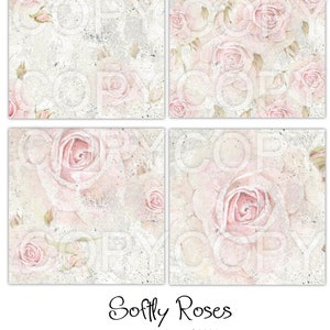 12 Papiere Softly Roses Journal Papier - 3 volle Blätter - 4 x 4 Zoll - Instant Download Collage Sheet - Printable Download - Scrapbook