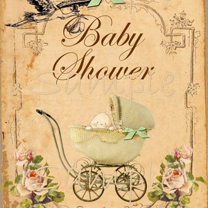 Vintage Baby Shower Printable Flat Card - 5" X 7"- Single Image