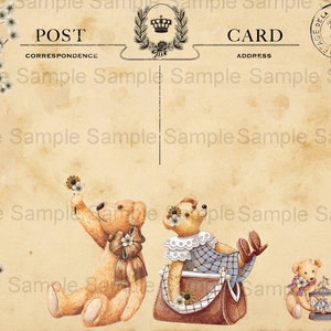 Teddy Bear Love Postkarte - ein einzelnes Bild - druckbare digitale Bild-Collage-Blatt -