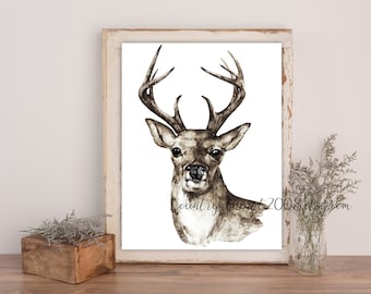 Instant Download  - Deer Portrait -  Printable Digital Collage Sheet - Wall Decor - Wall Art - Print and Frame